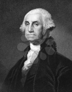 George Washington (1731-1799) on engraving from 1873. First President of the U.S.A. during 1789-1797  and commander of the Continental Army in the American Revolutionary War during 1775-1783. Engraved