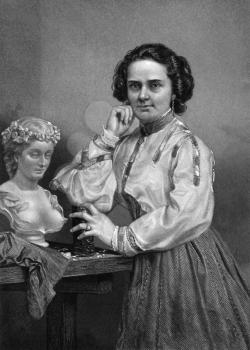 Harriet Hosmer (1830-1908) on engraving from 1873. American sculptor. Engraved by unknown artist and published in ''Portrait Gallery of Eminent Men and Women with Biographies'',USA,1873.