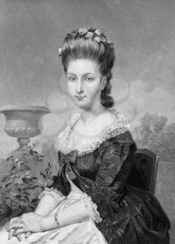 Sarah Van Brugh Livingston (1756-1802) on engraving from 1873. Wife of the first chief of justice of the USA. Engraved by unknown artist and published in ''Portrait Gallery of Eminent Men and Women wi