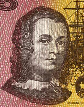 Caroline Chisholm (1808-1877) on 5 Dollars 1967 banknote from Australia. Progressive 19th century English humanitarian.