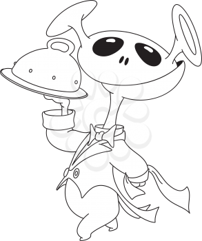 Royalty Free Clipart Image of an Alien With a Domed Tray