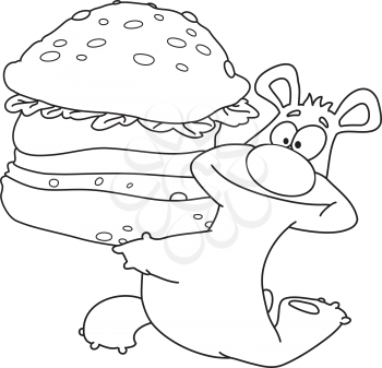Royalty Free Clipart Image of a Bear Running With a Burger