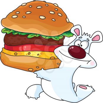 Royalty Free Clipart Image of a Bear Running With a Burger