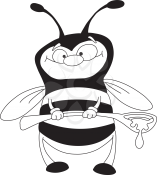 Royalty Free Clipart Image of a Bee With a Ladle of Honey