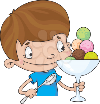 Royalty Free Clipart Image of a Boy With a Dish of Ice-Cream