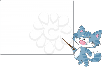 Royalty Free Clipart Image of a Cat at a Blackboard