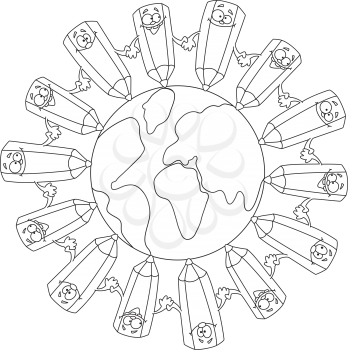 Royalty Free Clipart Image of Pencils Around the Globe