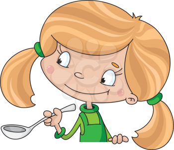 Royalty Free Clipart Image of a Little Girl With a Spoon
