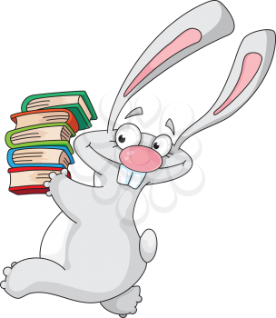 Royalty Free Clipart Image of a Rabbit Carrying Books