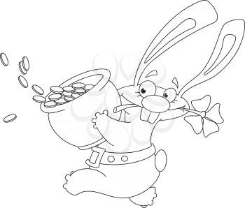 Royalty Free Clipart Image of a Rabbit With Clover and a Pot of Gold