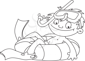 Royalty Free Clipart Image of a Child in an Inner Tube With Snorkel Equipment