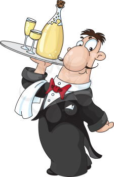 Royalty Free Clipart Image of a Waiter With Champagne