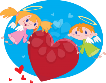 illustration of a angels and hearts