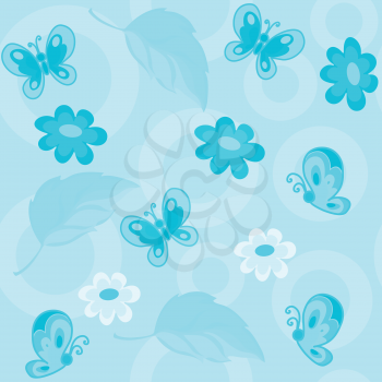 illustration of a seamless flowers and butterflies blue