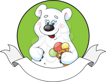 illustration of a bear and ice cream green banner