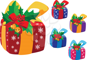illustration of a Christmas gifts box and holly