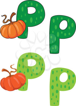 illustration of a letter P pumpkin