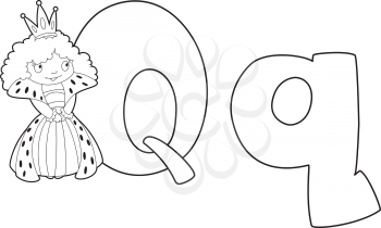 illustration of a letter Q queen outlined