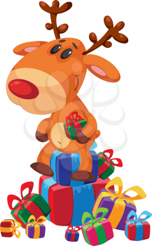 illustration of a deer sits on gifts box