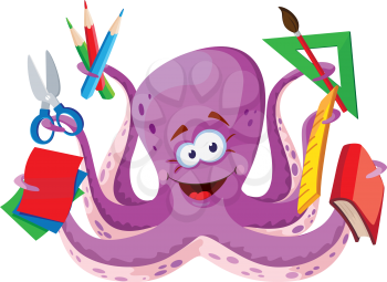 illustration of a octopus with school supplies