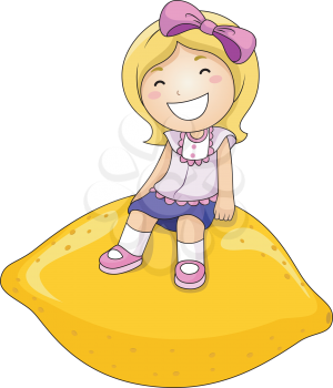 Royalty Free Clipart Image of a Girl on a Lemon