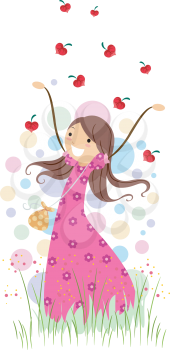 Royalty Free Clipart Image of a Girl Playing With Hearts