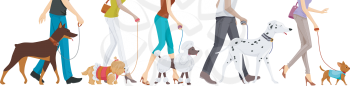 Royalty Free Clipart Image of the Lower Half of People Walking Dogs