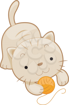 Royalty Free Clipart Image of a Kitten Playing With Yarn