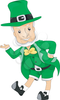 Royalty Free Clipart Image of a Leprechaun With His Hand Out
