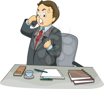Royalty Free Clipart Image of an Upset Man on a Telephone