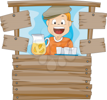 Royalty Free Clipart Image of a Boy With a Lemonade Stand