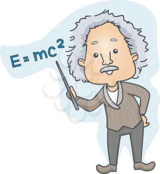 Royalty Free Clipart Image of Einstein Pointing to E=mc2
