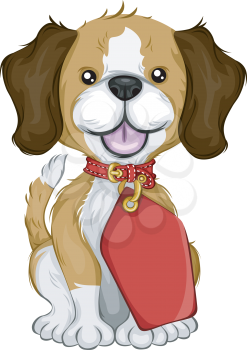 Royalty Free Clipart Image of a Beagle With a Big Tag on Its Collar