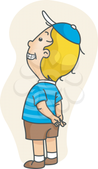 Royalty Free Clipart Image of a Boy Crossing His Fingers Behind His Back