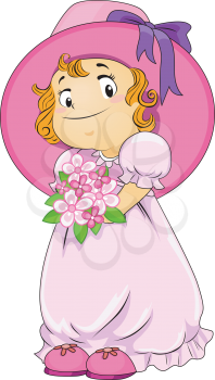 Royalty Free Clipart Image of a Girl in Pink With Flowers
