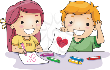 Royalty Free Clipart Image of Children Colouring