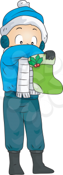 Royalty Free Clipart Image of a Boy With a Christmas Stocking