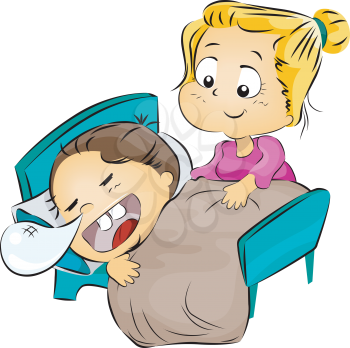 Royalty Free Clipart Image of a Woman Putting Her Child to Bed