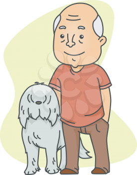Royalty Free Clipart Image of a Man and a Sheepdog