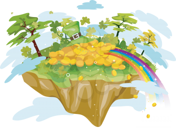 Royalty Free Clipart Image of a Floating Island With Saint Patrick's Day Items