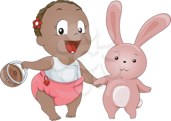 Royalty Free Clipart Image of a Baby With a Bunny
