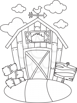 Royalty Free Clipart Image of a Sketch of a Barn