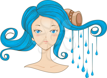 Royalty Free Clipart Image of a Girl With a Water Pitcher in Her Hair