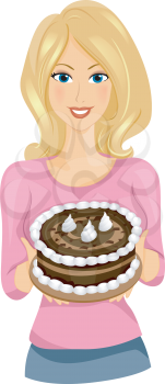 Royalty Free Clipart Image of a Girl With a Cake