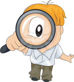 Royalty Free Clipart Image of a Boy Using a Magnifying Glass