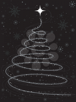 Royalty Free Clipart Image of a Tree on a Black Snowflake Background