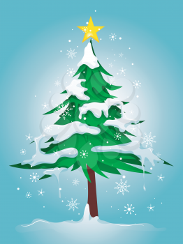 Royalty Free Clipart Image of a Snowy Christmas Tree