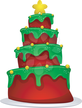 Royalty Free Clipart Image of a Red and Green Cake With a Star on Top