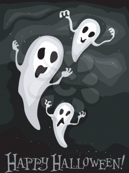 Royalty Free Clipart Image of a Ghostly Halloween Greeting