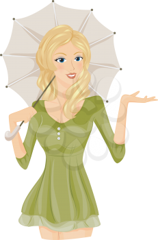 Royalty Free Clipart Image of a Woman With an Umbrella